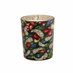 Glass scented candle 185g - Séraphine de Senlis - Flowers or Large bouquet with black vase and blue background