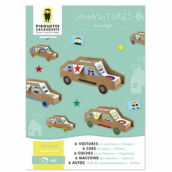 Kit créatif 6 voitures à construire + Stickers - Pirouette Cacahouète