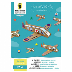 Kit créatif 6 avions à construire + Stickers - Pirouette Cacahouète