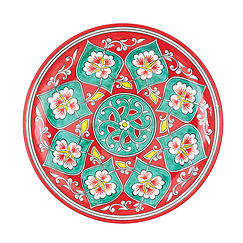 Ceramic Dish Flower Red / turquoise - Ø 30cm - La maison Ottomane