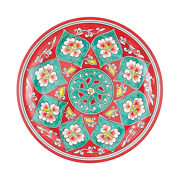 Ceramic Dish Flower Red / turquoise - Ø 30cm - La maison Ottomane