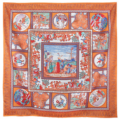 Silk Road Printed Silk Twill Square Orange - Malfroy
