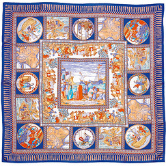 Silk Road Printed Silk Twill Square Blue - Malfroy