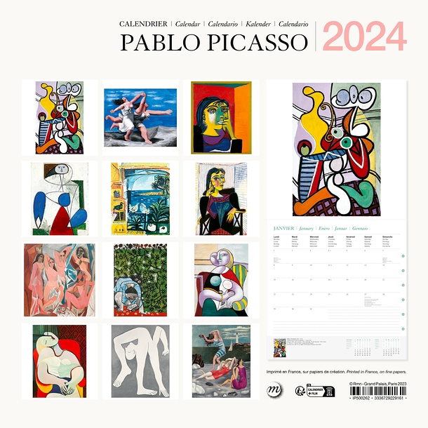 Calendrier 2024 Pablo Picasso 30 x 30 cm, calendrier geo 2024