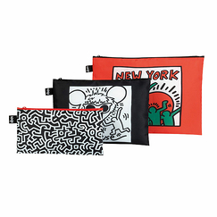 Set of 3 zip pockets Keith Haring New York - Loqi