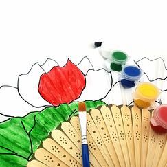 Set Chinese fan to paint for child Cherry tree