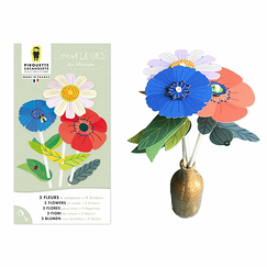 Creative Kit - 3 Flowers to create + 9 stickers - Mes fleurs des champs