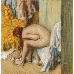 Femme à sa toilette s’essuyant le pied gauche (détail)