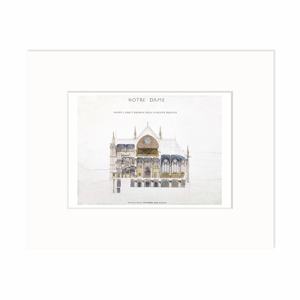 Reproduction sous Marie-Louise Lassus et Viollet-Le-Duc - Cathédrale Notre-Dame de Paris. Premier projet, coupe longitudinale de la sacristie projetée