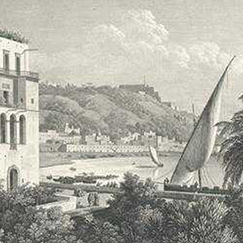 Engraving The port of Mergellina, Naples, side of the Pausylippe