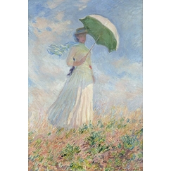 Essai de figure en plein air: femme à l'ombrelle tournée vers la droite