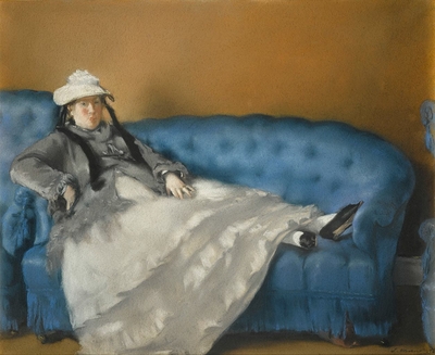 Portrait de madame Edouard Manet sur un canapé bleu