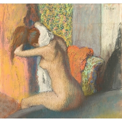 After the bath, woman wiping her neck