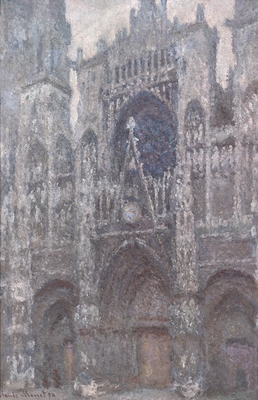 Cathédrale de Rouen, le portail, temps gris, harmonie grise