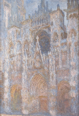 Rouen Cathedral, the gate, morning sun, Blue harmony