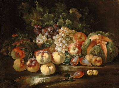 Still life with grapes and apples