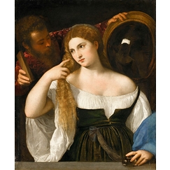 Portrait d'une femme à sa toilette