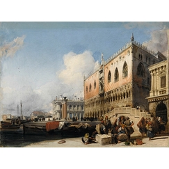 Vue de Venise, le quai des esclavons et le palais des Doges