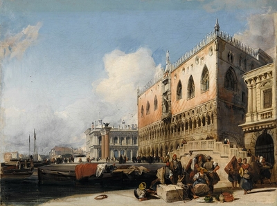 Vue de Venise, le quai des esclavons et le palais des Doges