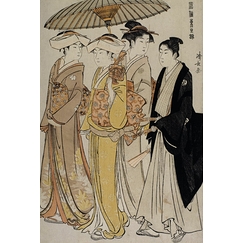 Samurai girls accompanied by a young man