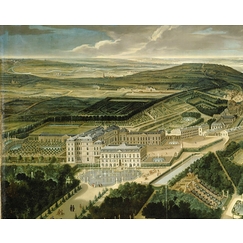 Vue cavalière du château, jardins bas et de la ville de Saint-Cloud