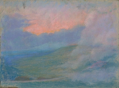 Mountain landscape at sunset with cloud effects