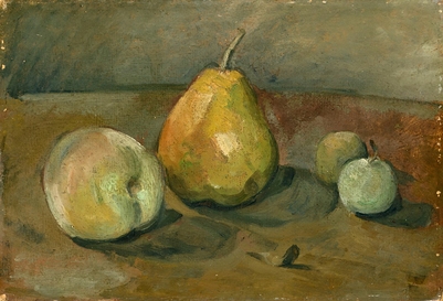 Still life, pear and green apples