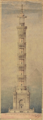 Monumental lighthouse project for Paris, elevation
