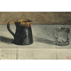 Nature morte : pichet et verre sur une table