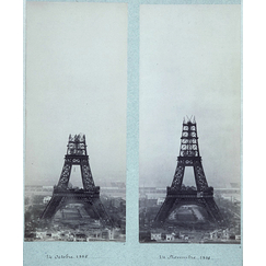 The construction of the Eiffel Tower seen from one of the towers of the Trocadero Palace