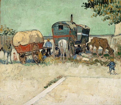 Les roulottes, campement de bohémiens aux environs d'Arles