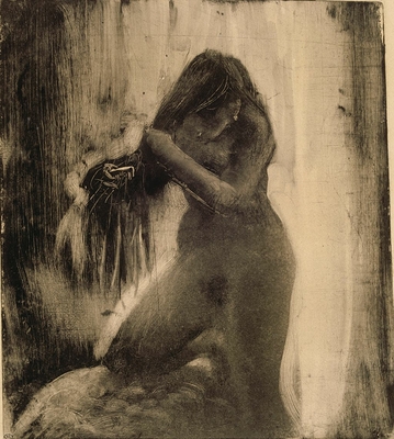 Woman, naked, doing her hair