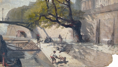 Album des vues de Paris, la berge sous le pont des Beaux-Arts