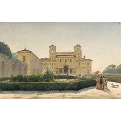 Villa Médicis : vue générale avec des personnages en costume Renaissance