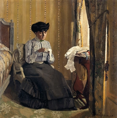 Woman sewing in an interior