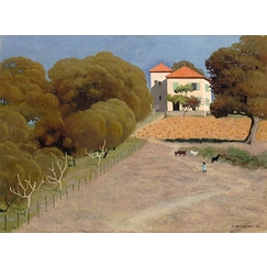 Paysage, la maison au toit rouge