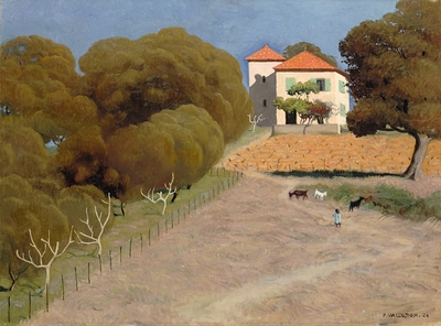 Paysage, la maison au toit rouge