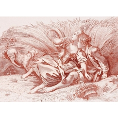 Sitting shepherd and shepherdess - Péquégnot after François Boucher