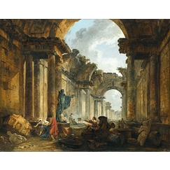 Vue imaginaire de la grande galerie du Louvre en ruines