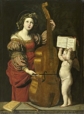 Sainte Cécile avec un ange tenant une partition musicale